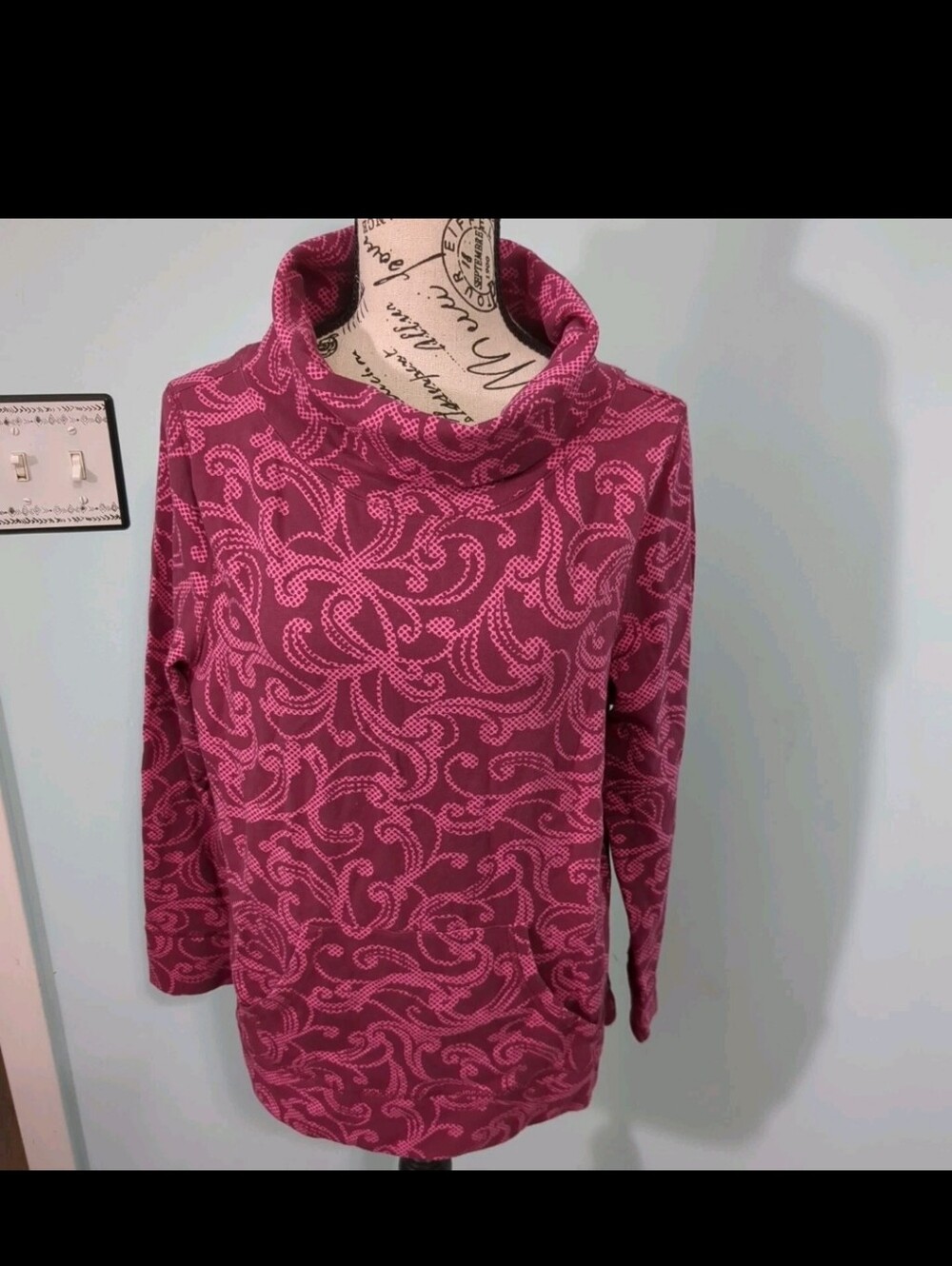 Talbots Pink Mauve Paisley Cowl Neck Sweatshirt Tunic Women's Size 2X